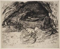 KG 16059
<br/>
Grot aan een strand met vissers en boten
<br/>
<em>Brinks, Kuno (1908-1992)</em>